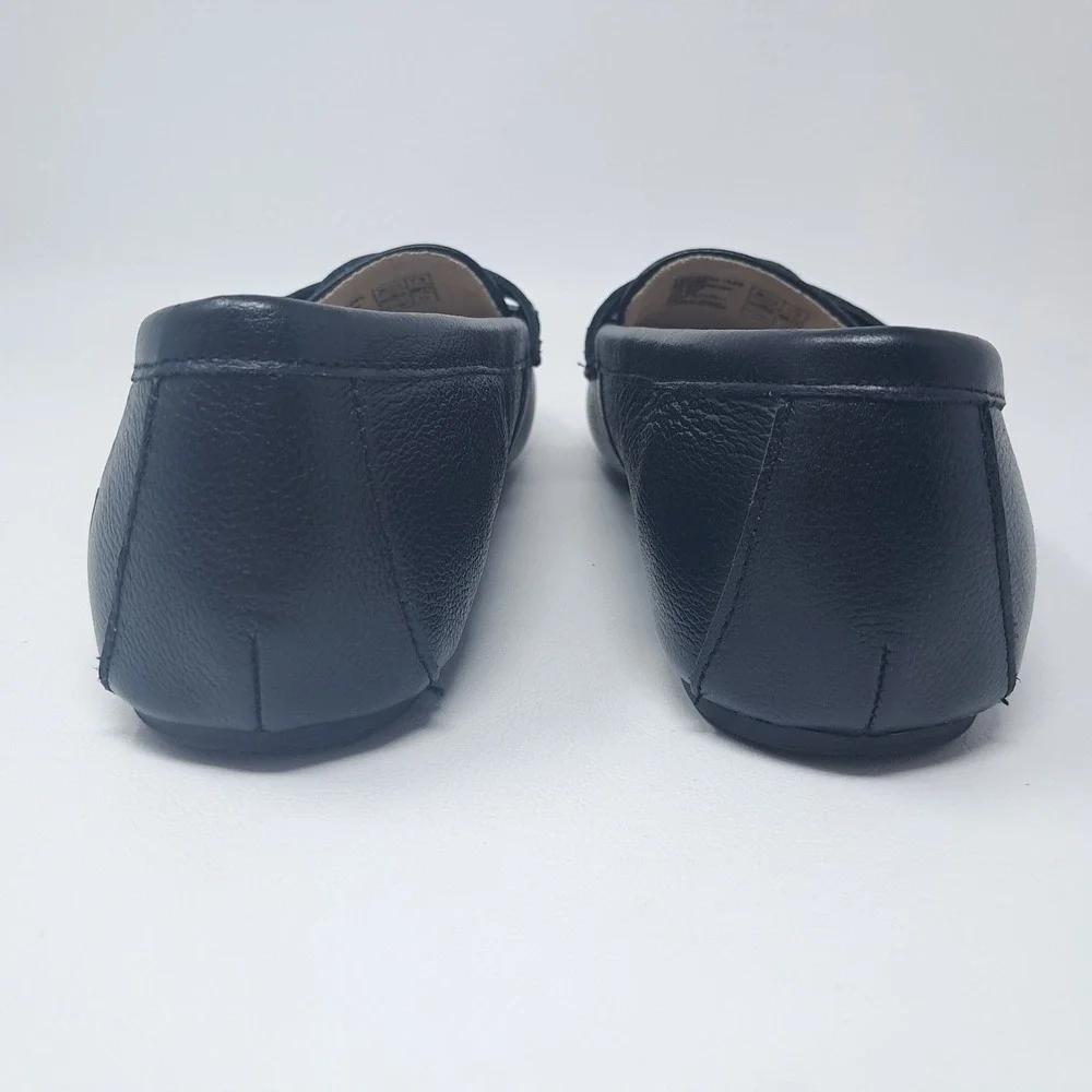 Lands' End Womens Leather Loafers Navy 8.5 B Classic‎ Preppy Slip-On Shoe